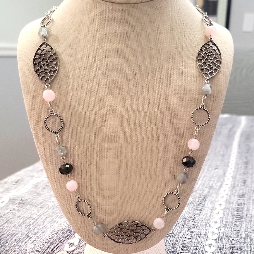 Chicos Elegant Silver Tone and Pink Necklace